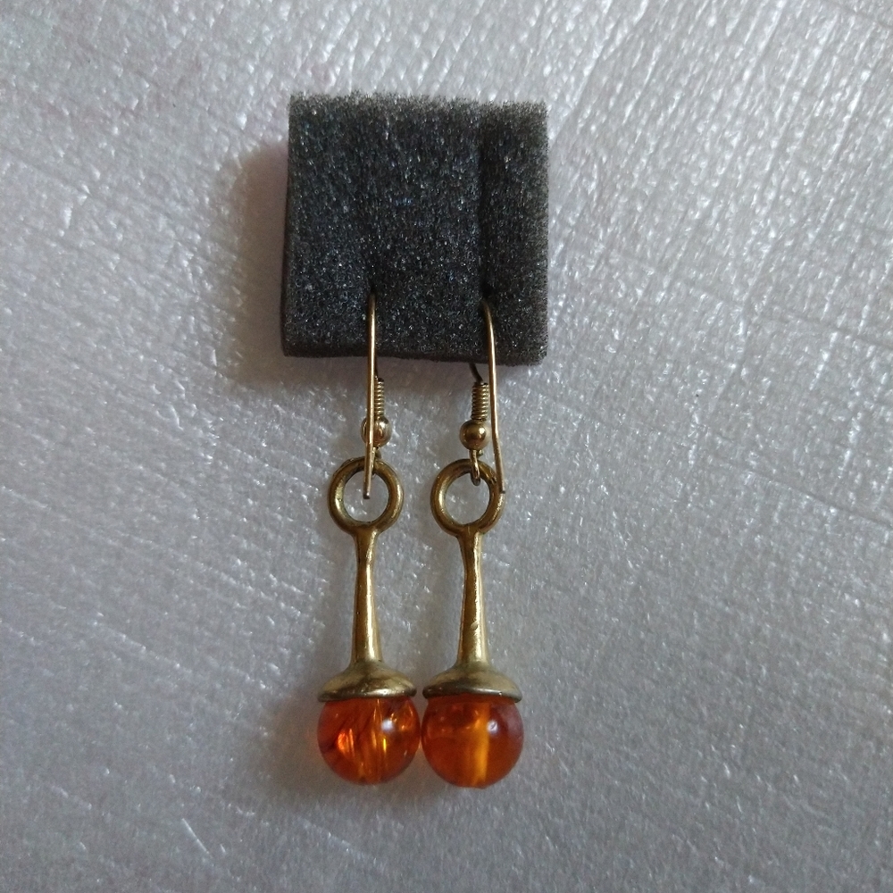Vintage Baltic Amber Bead Drop Earrings